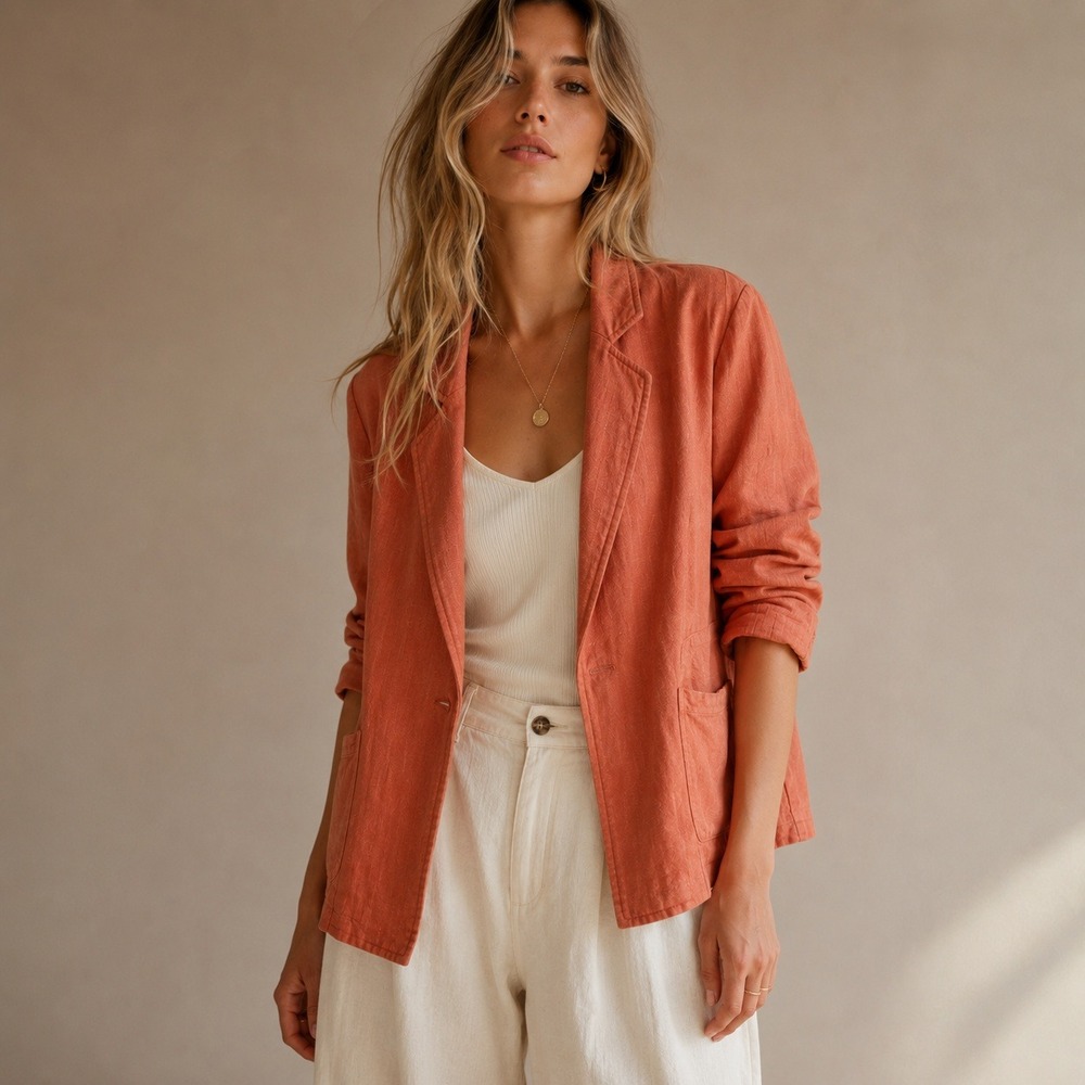 Anthropologie Linen Split Back Vintage Washed Blazer Sz 10